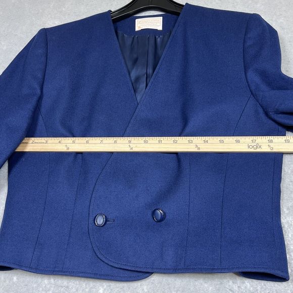 Vintage Pendleton Blazer Womens Size Small Navy Blue Cropped Wool Jacket Buttons - Picture 7 of 9